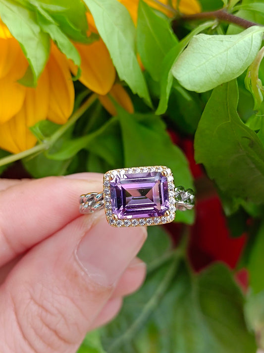 Anello cubo di ametista viola naturale radiante - gioielli eleganti