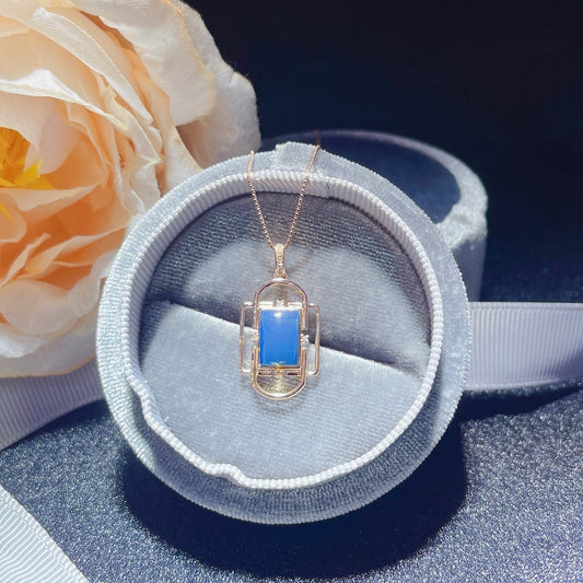 Exquis pendentif en ambre bleu dominicain intégré en or 18 carats - Bijoux uniques