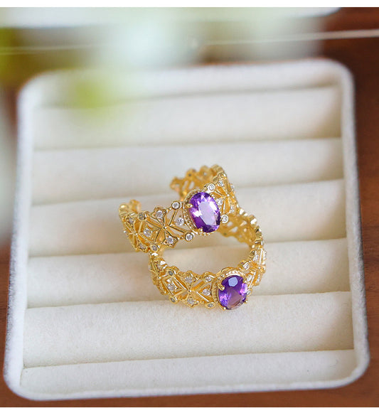 Anello di gioielli con ametista in pizzo romantico