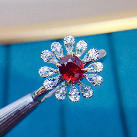 Elegant Petal-Shaped Ruby and Diamond Two-Way Wear Jewelry