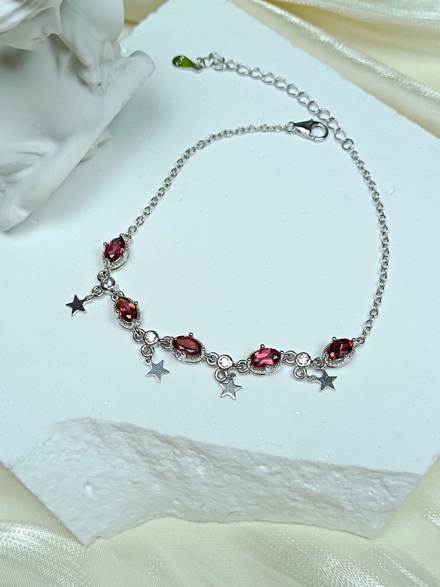 S925 zilveren ingebedde granaatsterarmband - elegante eenvoudsieraden in Koreaanse stijl