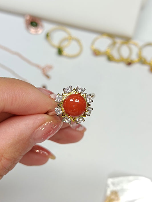 Anello "Cielo stellato" in argento S925 incastonato in agata rossa rossa del sud - Gioielli unici