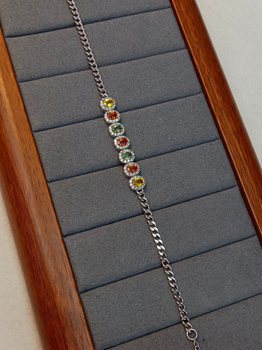 S925 sterling zilveren ingebedde kleurrijke saffierarmband - modieuze snoepregenboogsieraden
