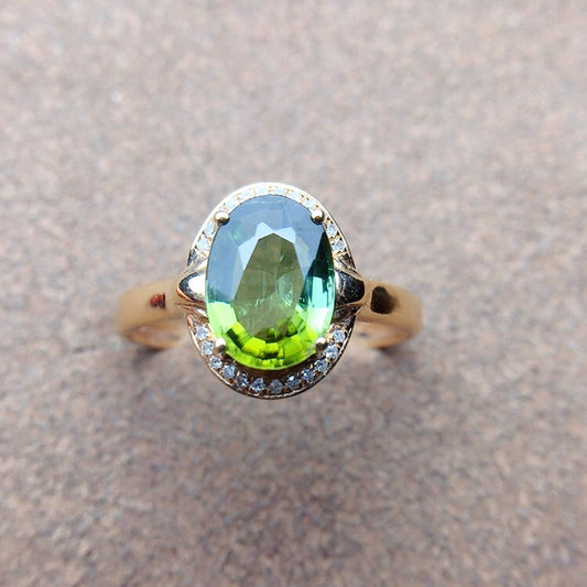 Natural Tourmaline Ring with 18K Gold and Diamond Embellishments - Jewelry