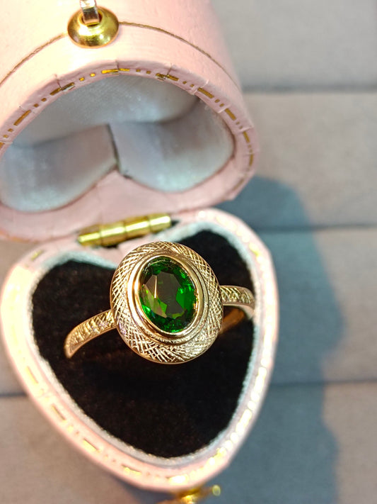 Anello in argento sterling S925 con diopside in tecnica dell'oro 18 carati - Anello regolabile in stile palazzo vintage francese