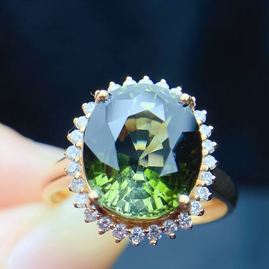 Natural Tourmaline Ring with Real Gold and Diamonds - Exquisite Jewelry