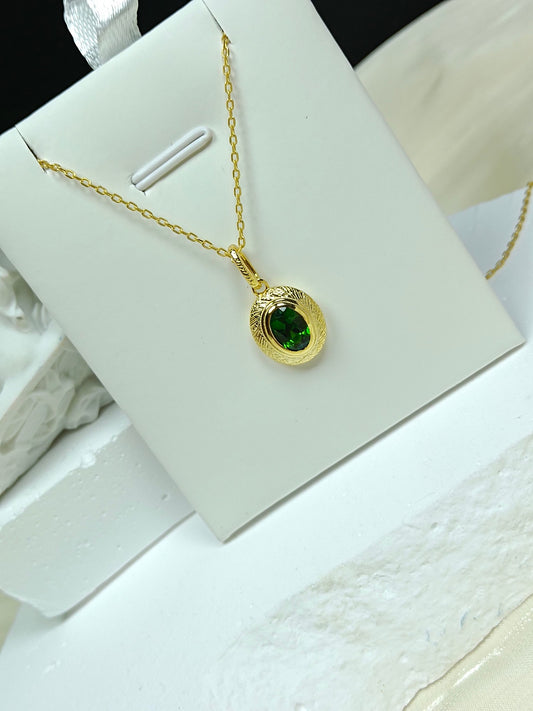 S925 Diopsideanheng i sterlingsølv med håndverk i 18K gull - fransk vintage domstolstil