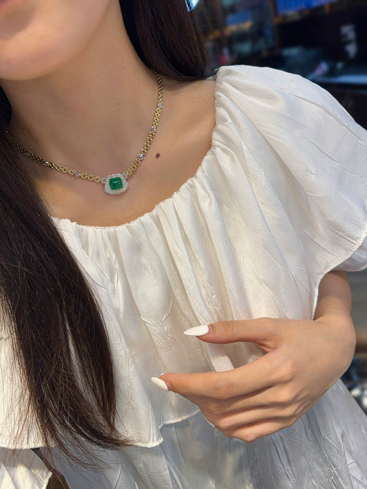 Guild Certified Panjshir Emerald Sugarloaf Cuban Link Chain Jewelry
