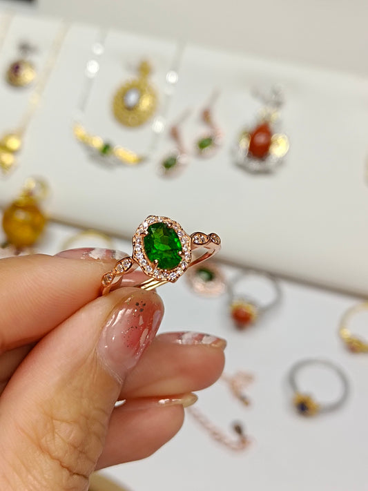 Anello Diopside incorporato in argento S925 - Gioielli regolabili