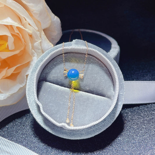 Pendentif en ambre bleu dominicain intégré en or 18 carats - Bijoux pour filles joyeuses « À tout moment »
