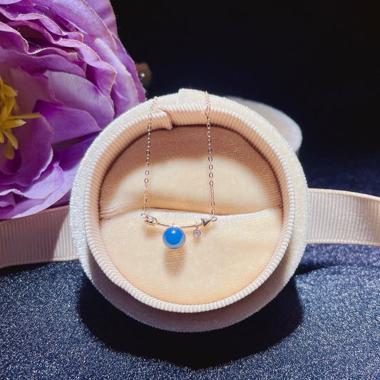 Embrassez chaque jour avec joie 💛 Pendentif en ambre bleu dominicain intégré en or 18 carats - Bijoux