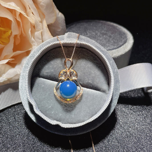 Exquis pendentif en ambre bleu dominicain intégré en or 18 carats - Bijoux uniques