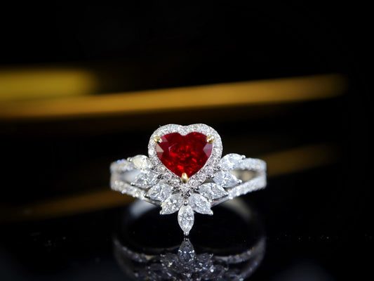 Cincin Delima Darah Merpati yang Tidak Dipanaskan - Batu Permata Perhiasan Potongan berbentuk hati