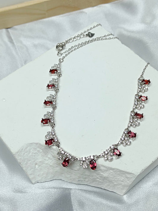 Luxe S925 zilveren granaat ingebedde sieradenketting