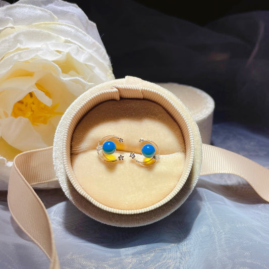 新品上市：18k 金嵌入式多米尼加蓝琥珀耳环 - 适合浪漫和日常生活的珠宝首饰