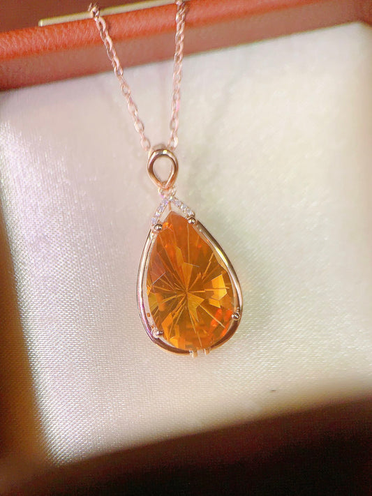 New Arrival: 18K Gold Diamond-Encrusted Yellow Citrine Pendant (Chain Not Included) - Fine Jewelry