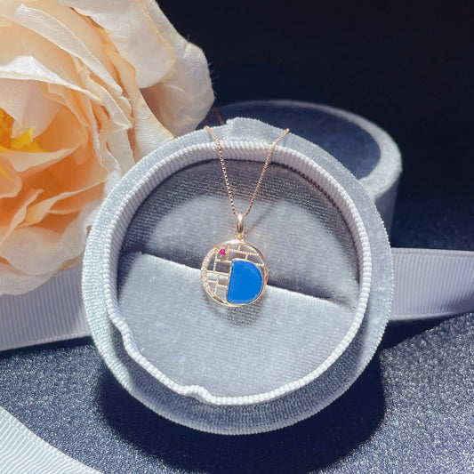 Exquis pendentif en ambre bleu dominicain intégré en or 18 carats - Bijoux uniques