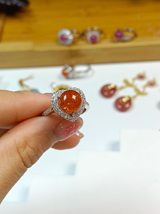 S925 Silver Embedded Golden Sun Ring - Fasjonable minimalistiske smykker for kvinner