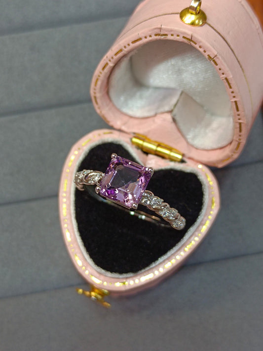 Anello quadrato in argento sterling S925 con cristallo viola lavanda - Gioielli squisiti