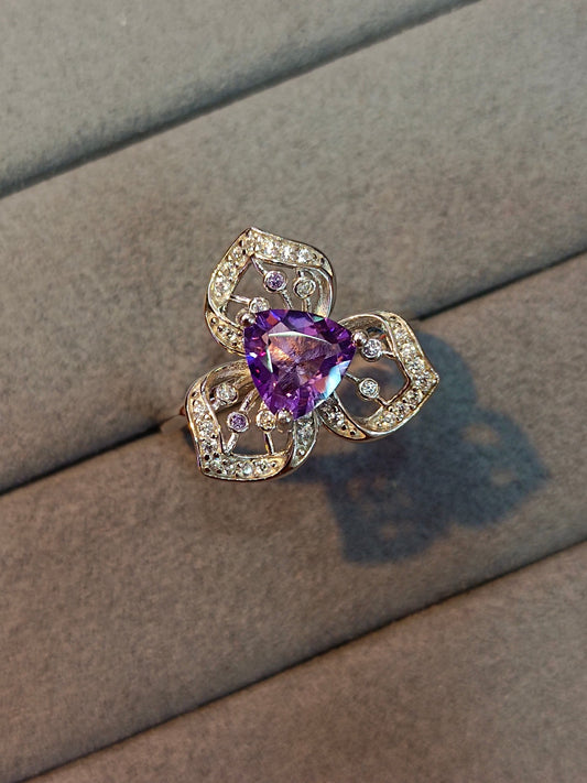 Utsøkt S925 Sterling Sølv Lilla Ametyst Orchid Ring - Elegante smykker