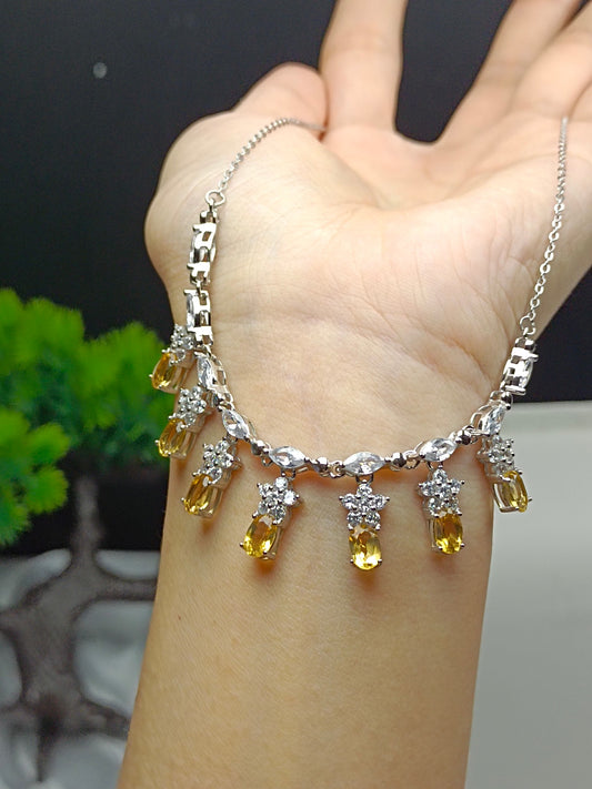 Luxe S925 zilver ingebedde gele kristallen ketting sieraden