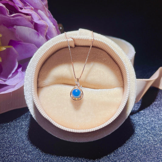 Pendentif en ambre bleu dominicain intégré en or 18 carats - Soyez une fille joyeuse « À tout moment »