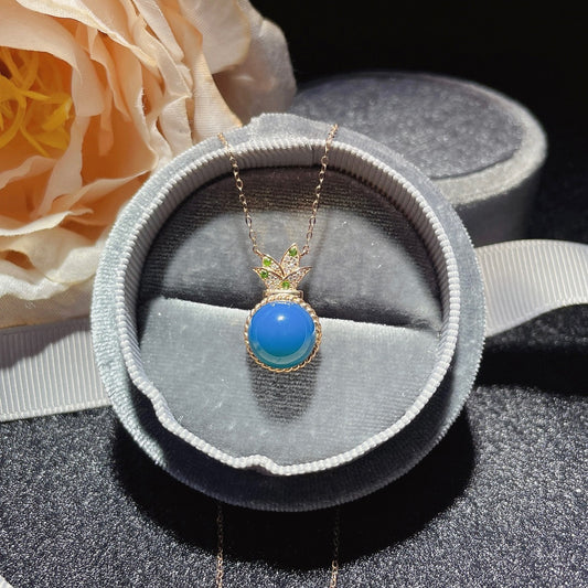 Pendentif ambre bleu dominicain intégré en or 18 carats - Bijoux uniques
