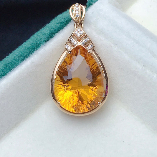Natural Yellow Citrine Pendant - Elegant Jewelry Craftsmanship