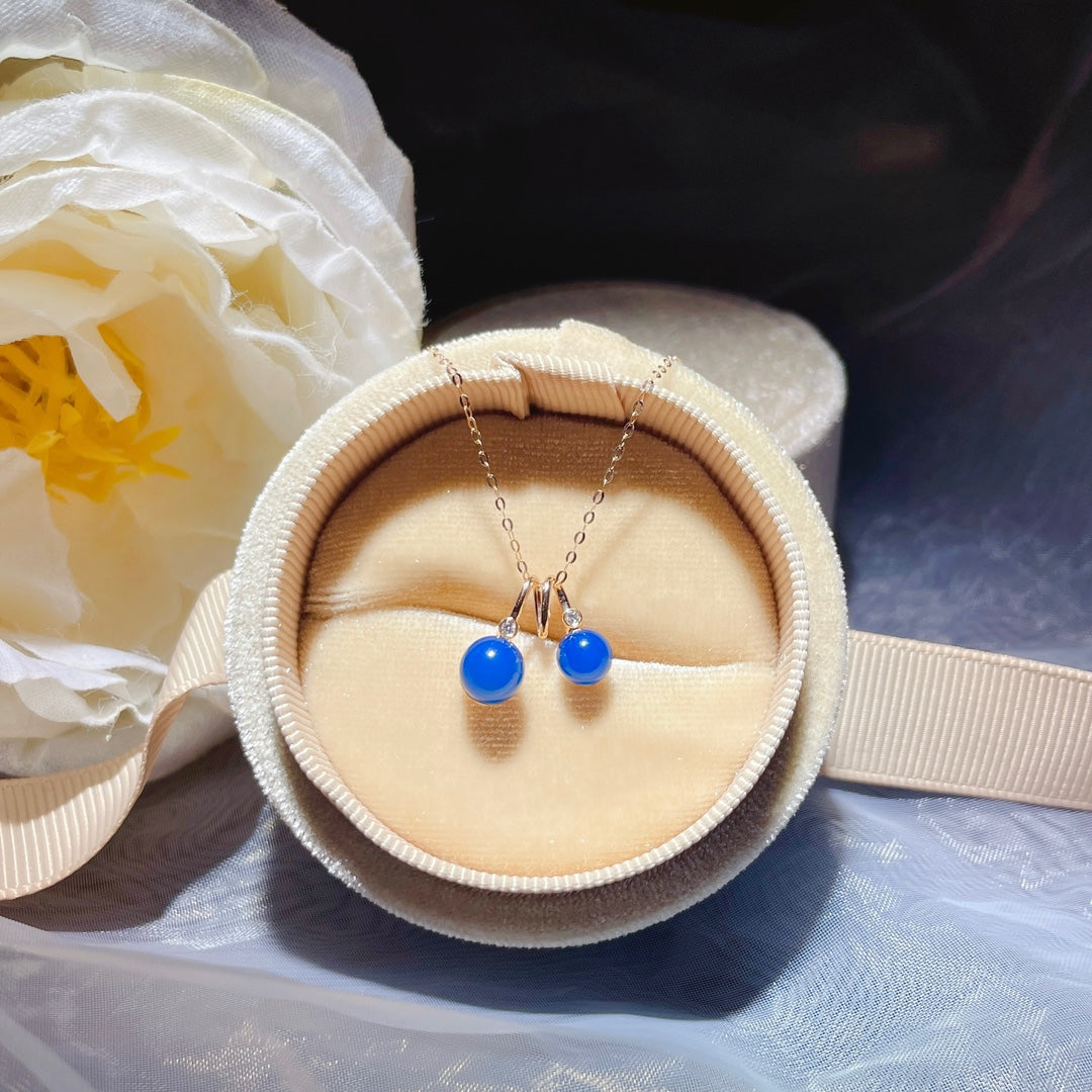 Squisito nuovo arrivo: pendente in ambra blu dominicana incastonata in oro 18 carati - gioielli