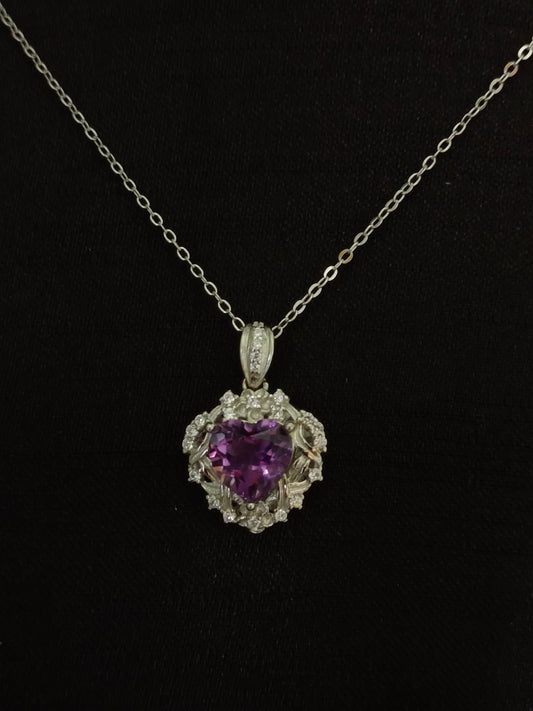 Ciondolo a cuore con ametista naturale - Eleganti gioielli vintage