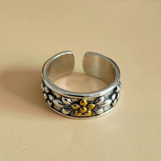 Vintage Antique Silver Gold Flower Open Ring