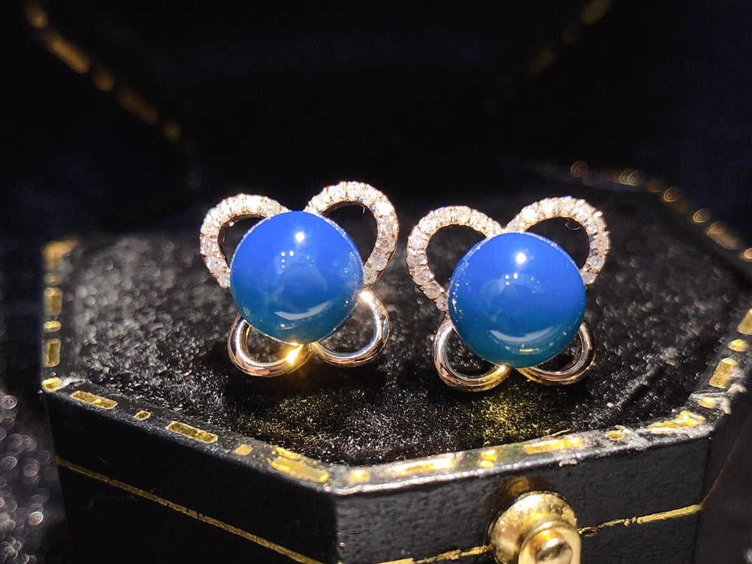 18K Dominican Blue Amber Butterfly Earrings - Elegant Jewelry