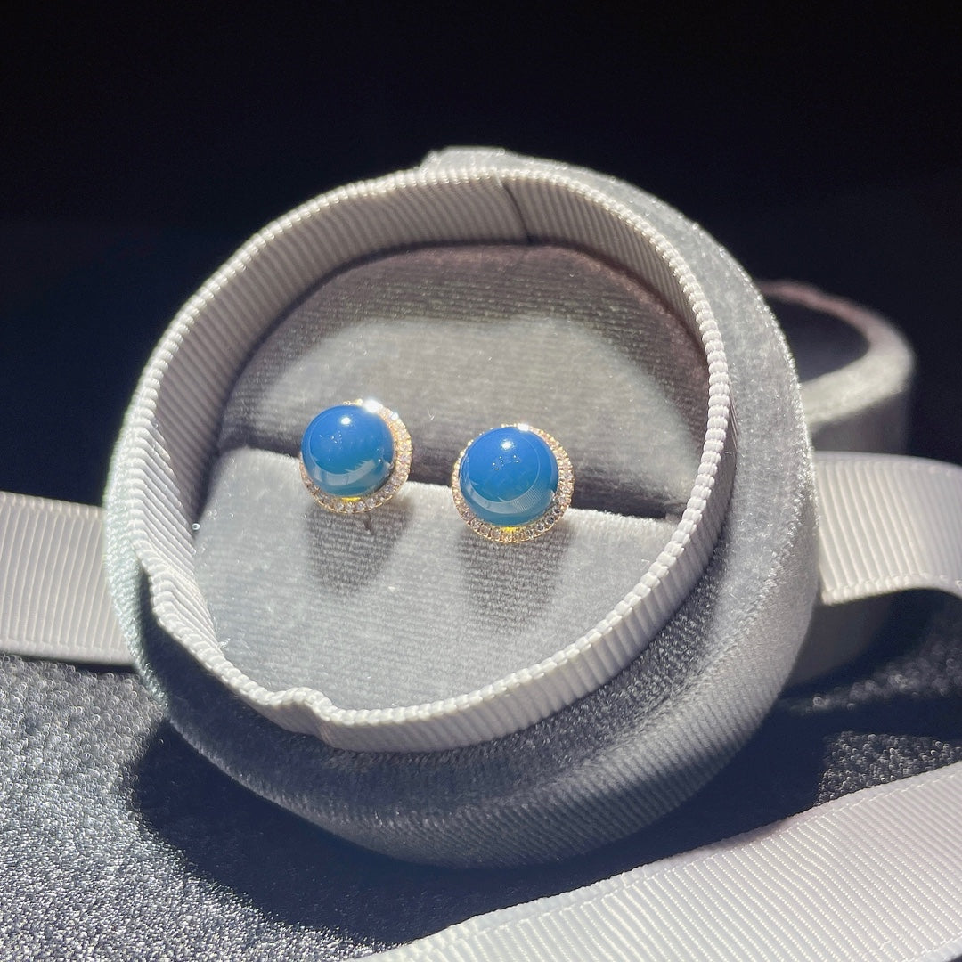 Effortless Fashion: 18K Gold Embedded Dominican Blue Amber Earrings