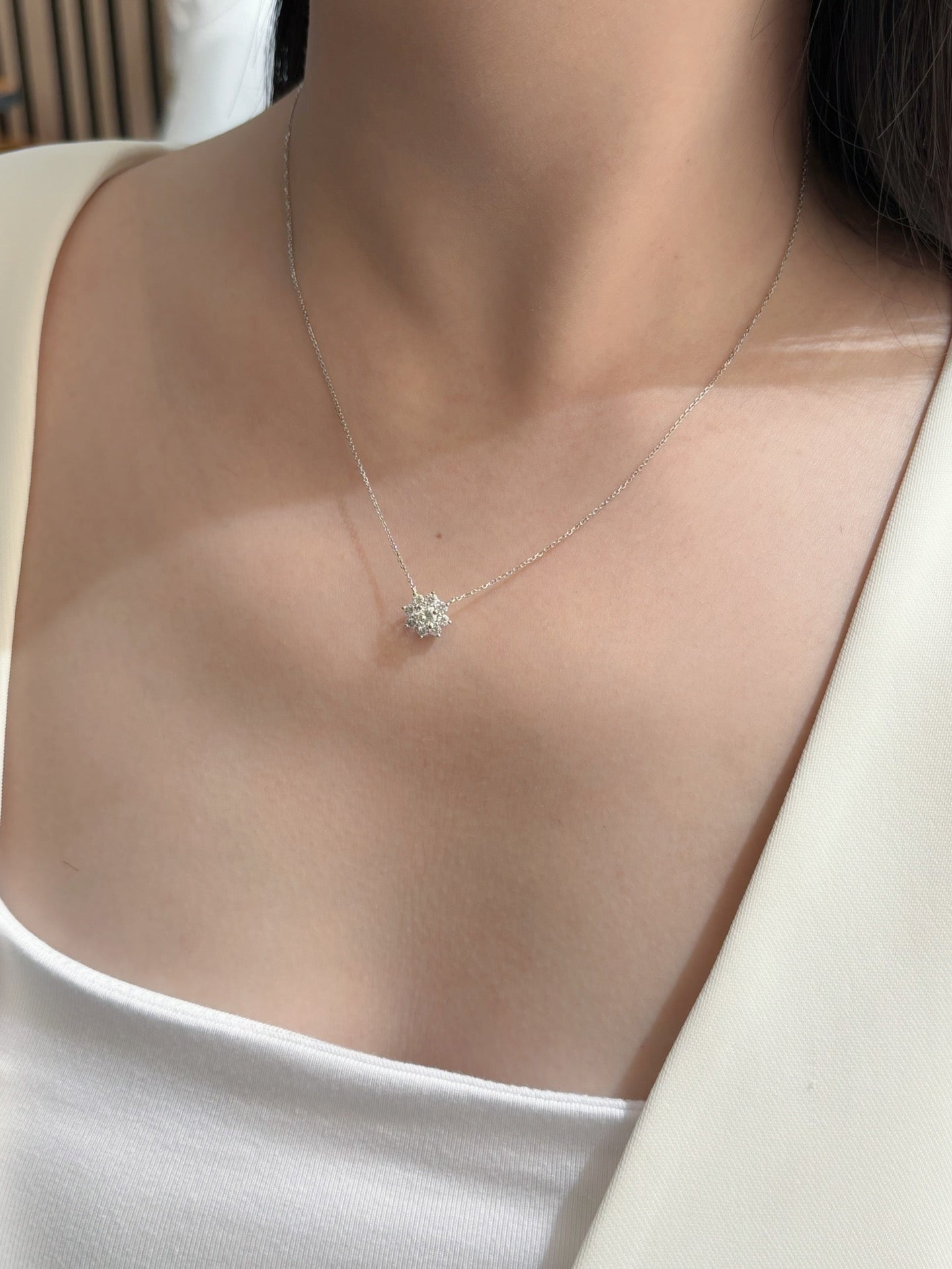Pendente girasole con diamante coltivato 18 carati con design Halo - LGXL001