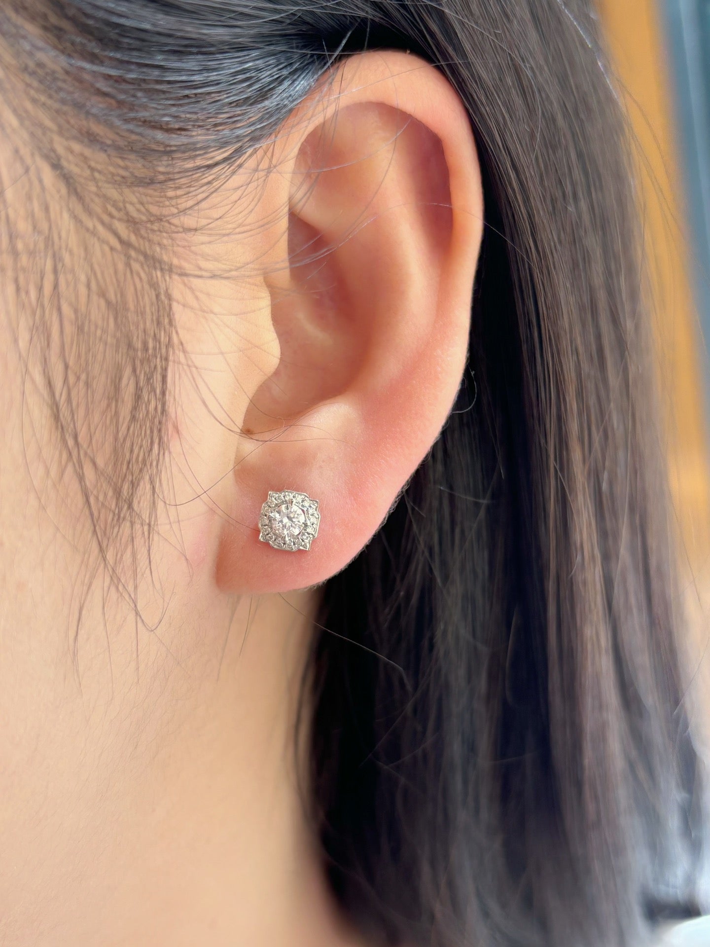 Anting Gelombang Laut Berlian Bulat Berbudaya 18K - Perhiasan Mewah
