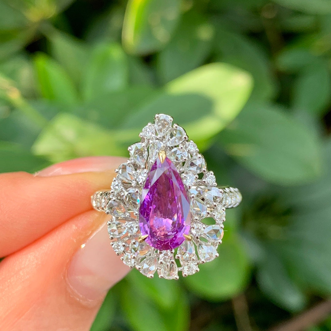 Exquisita joyería de doble uso con zafiro morado sin calentar de 1,84 quilates