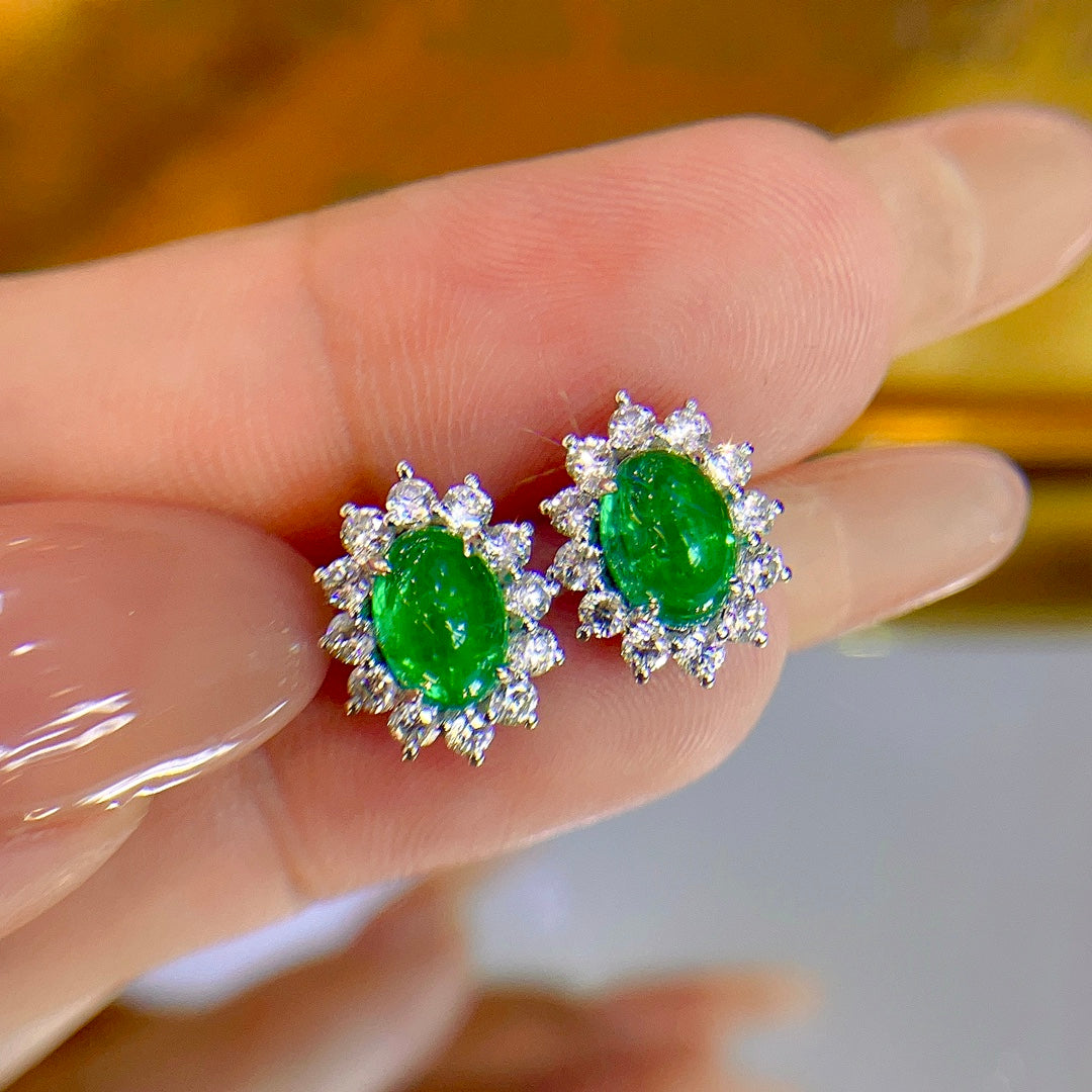 Elegant 18K Gold and Diamond Embedded Muzo Emerald Earrings - A Classic Jewelry Piece