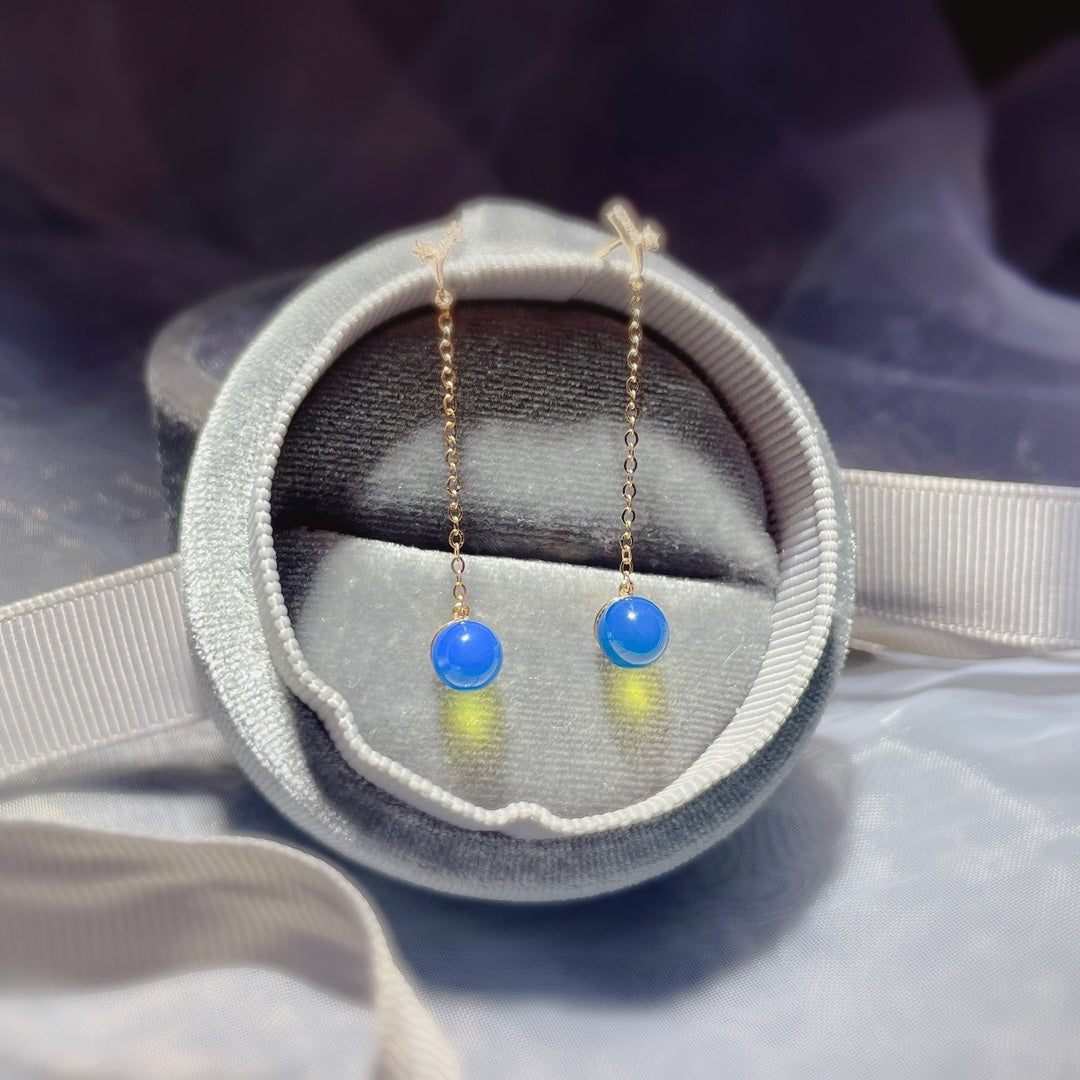 Minimalist Inspired 18k Gold Embedded Dominican Blue Amber Earrings - Elegant Jewelry