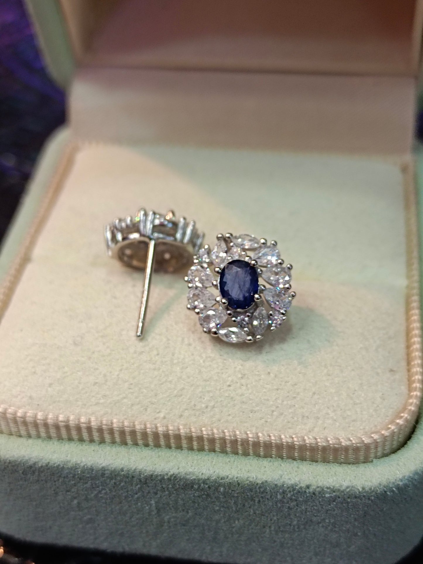 S925 Silver Embedded Safir Örhängen - Eleganta smycken