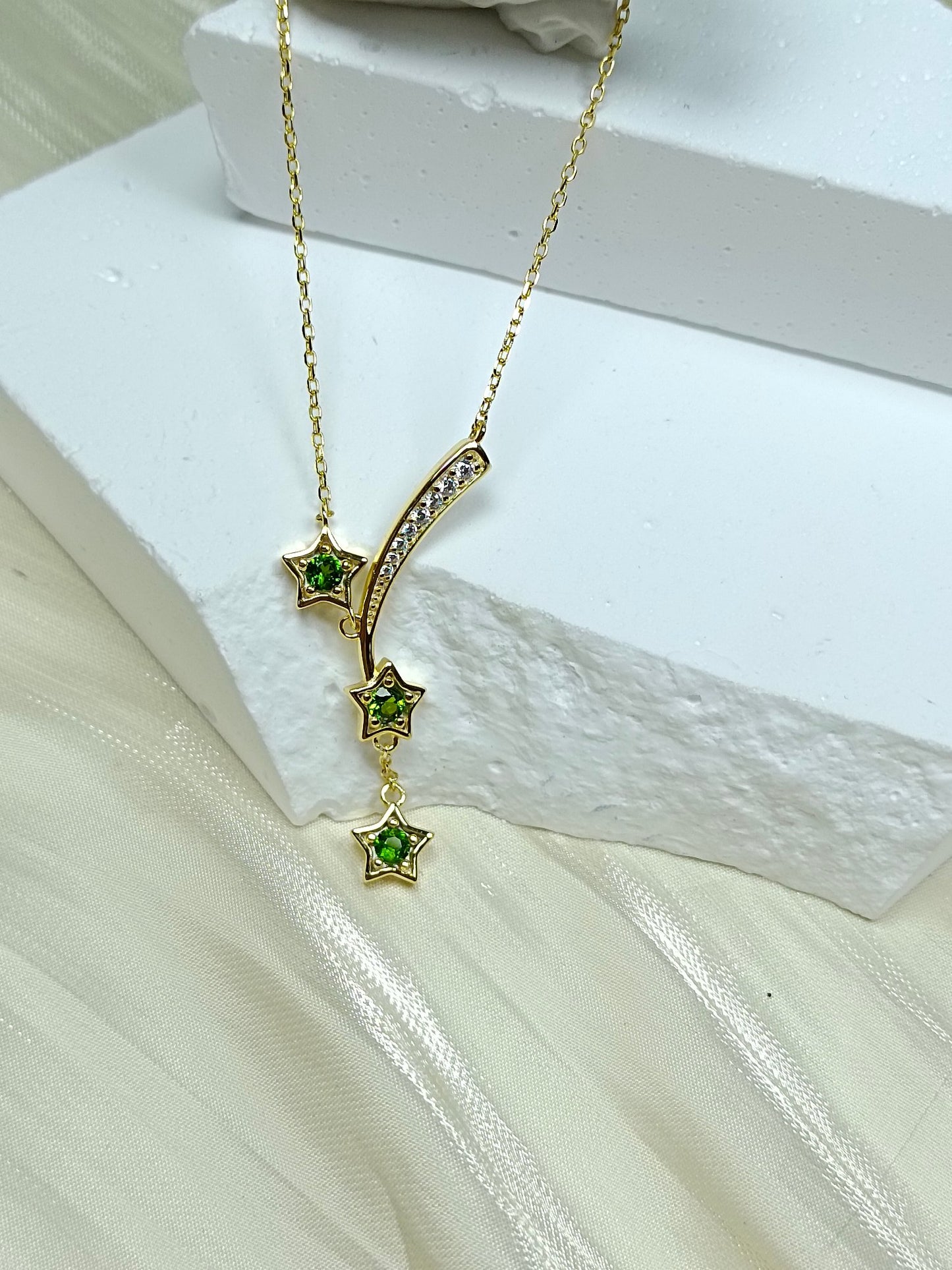 S925 Sterling Sølv Meteoritt Halskjede med Diopside - Elegante smykker i fransk stil