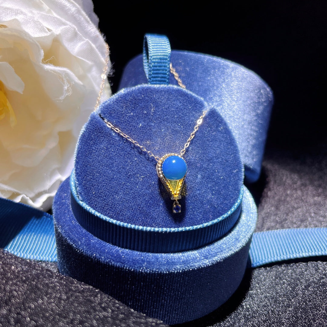 قلادة رائعة من الذهب الدومينيكاني من الكهرمان الأزرق عيار 18 قيراط - مجوهرات لأيام نابضة بالحياة