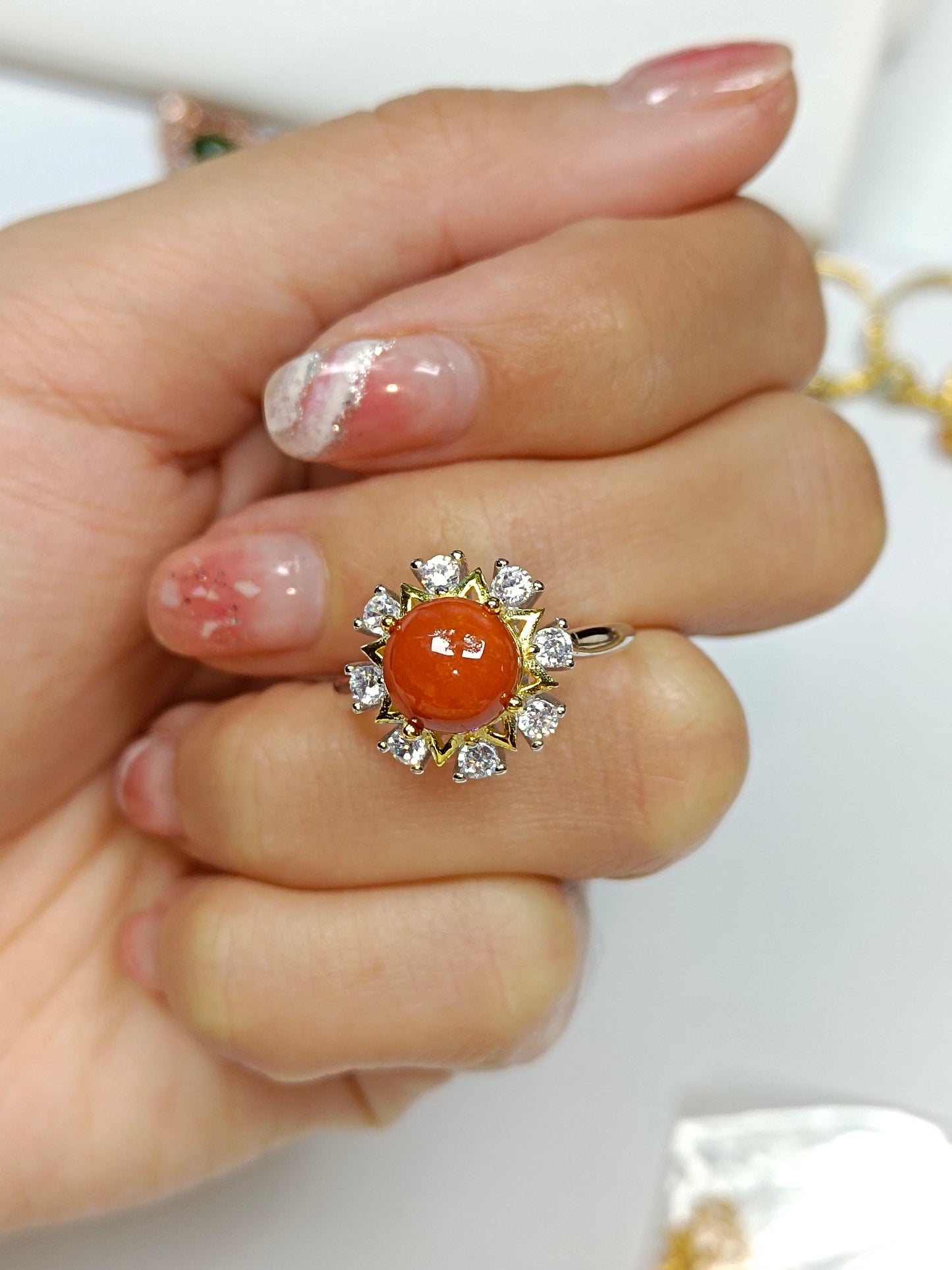 S925 Silver Embedded Southern Red Agate "Starry Sky" Ring - Unika smycken