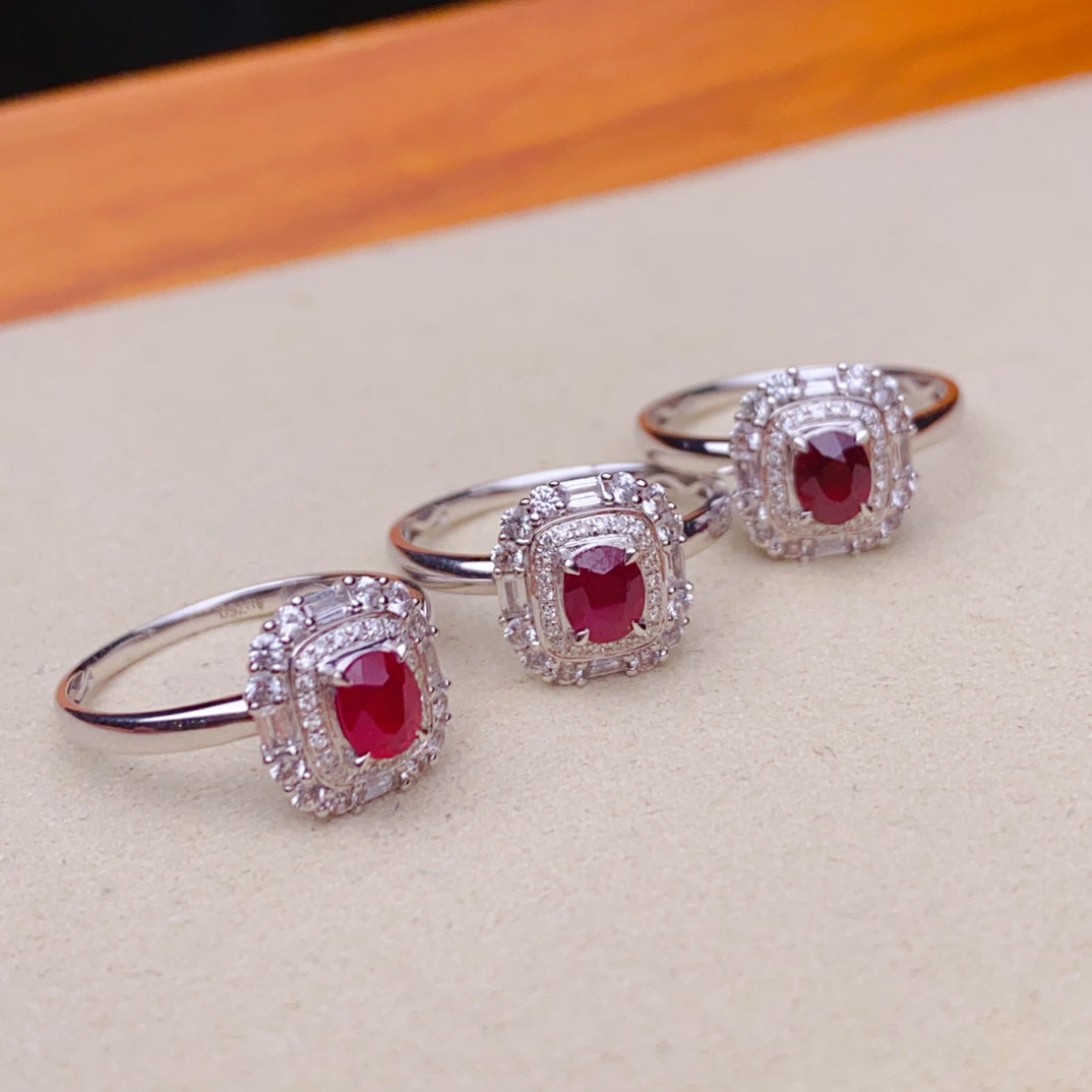 Natural Ruby Ring - Elegant Square Candy Design Jewelry