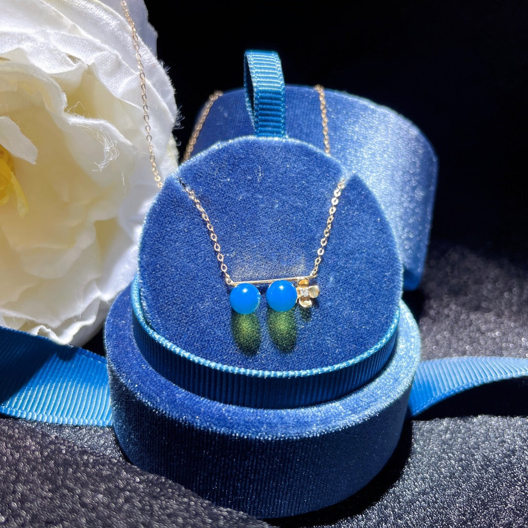 قلادة رائعة من الذهب الدومينيكاني من الكهرمان الأزرق عيار 18 قيراط - مجوهرات لأيام نابضة بالحياة