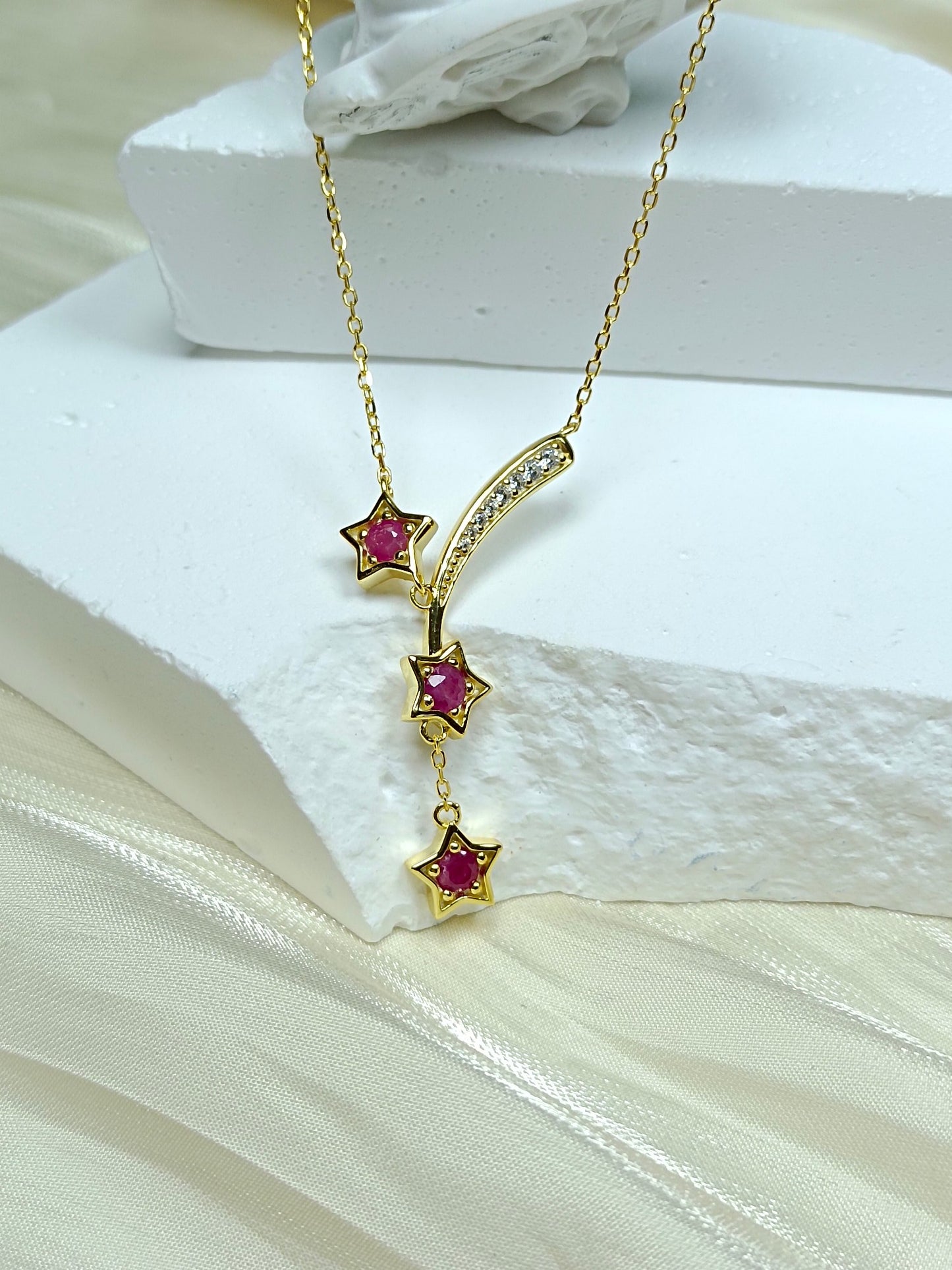 S925 Sterling Silver Embedded Ruby "Meteor" Halskjede - Fine smykker håndverk