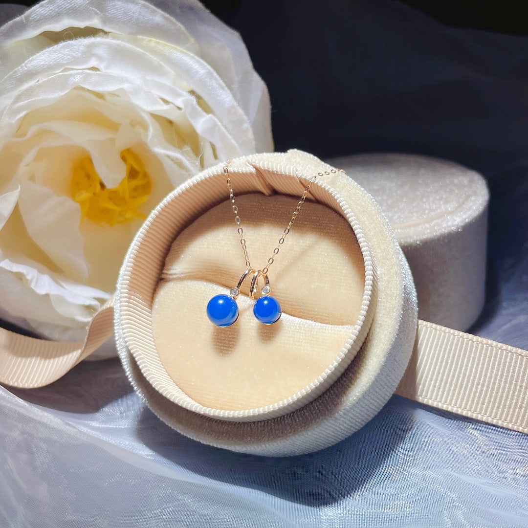 Squisito nuovo arrivo: pendente in ambra blu dominicana incastonata in oro 18 carati - gioielli