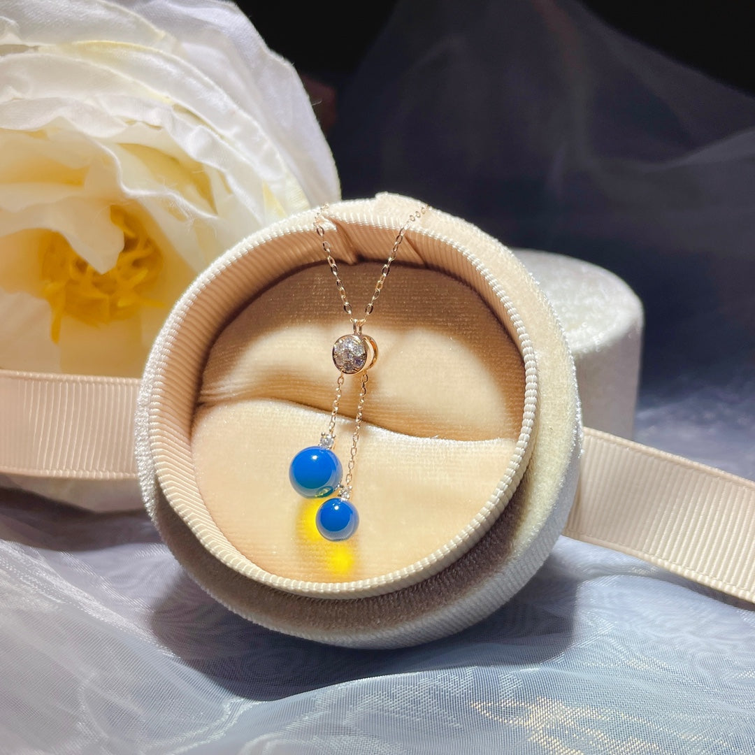 وصول جديد: قلادة من الكهرمان الأزرق الدومينيكي المضمنة بالذهب عيار 18 قيراط - مجوهرات رائعة