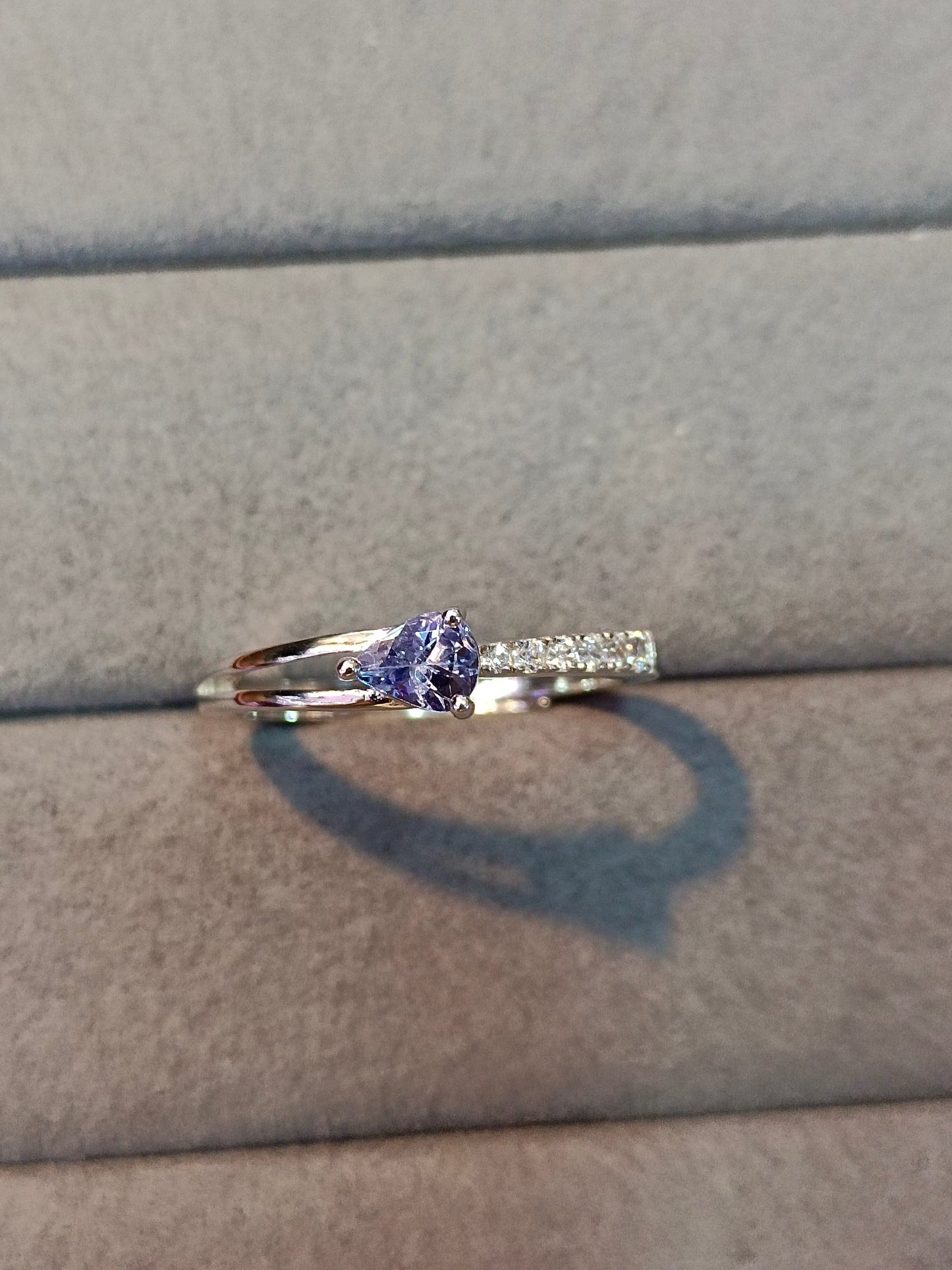 Inel elegant din argint S925 din tanzanit cu măiestrie din aur de 18K - bijuterii minimaliste la modă în formă de lacrimă