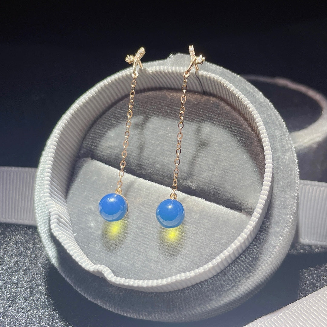 Exquisite 18k Gold Embedded Dominican Blue Amber Earrings - A Surprise of Serendipity