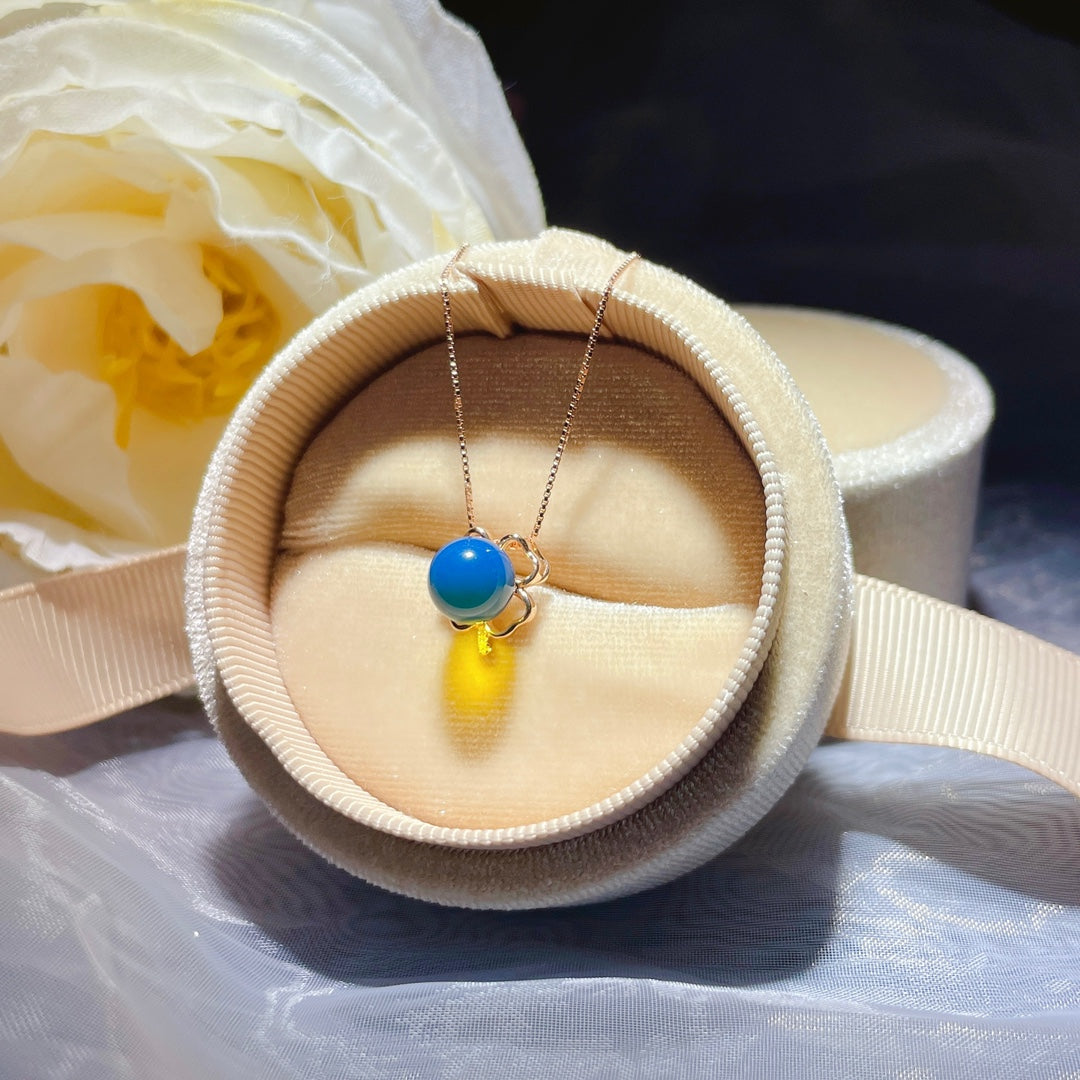 قلادة رائعة من الذهب الدومينيكاني من الكهرمان الأزرق عيار 18 قيراط - مجوهرات فريدة